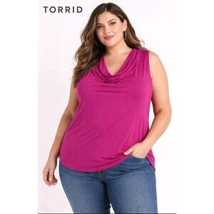 NWT TORRID Womens 4X/26 Shell Cowl-Neck Sleeveless Modal Solid Hot Pink Top